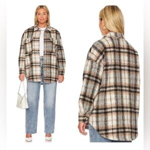 Good American Black, Cream and Tan Plaid Shacket size 5/6- 2Xl/3Xl